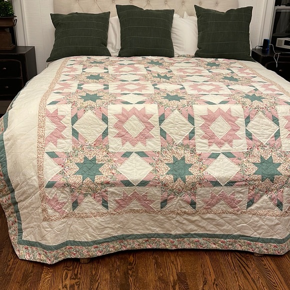 Bedding Vintage Hand Stitched Quilted Bed Spread King Pink Green Poshmark